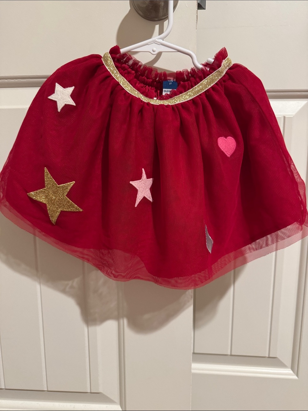Old Navy Red Tulle Skirt with Gold Trim and Star & Heart Appliqués